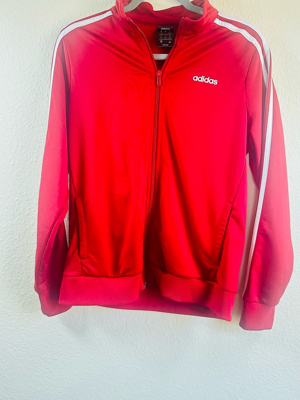 adidas Red Zip-Up Track Jacket with White Stripes